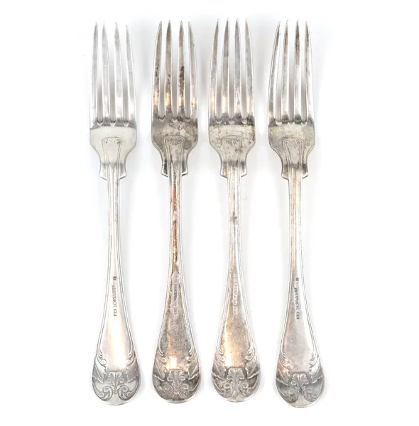 Daniel Eklund, matgafflar, 4 st, silver, Kalmar 1862.