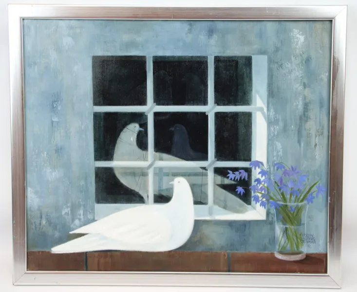 Kerstin Lundberg Stenman, "Peace in our time", olja på duk, signerad, 1985.