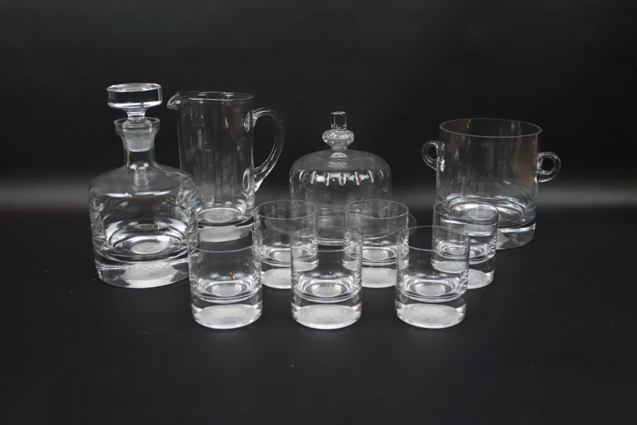 Kanna, karaff m.m, 10 delar, glas, bl.a Krosno.