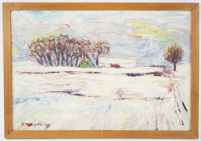 Karin Norelius, "Almarna", olja på duk, signerad, 1947.