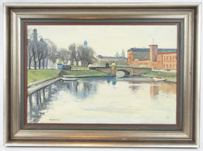 Hjalmar Larsson, Malmömotiv, olja på duk, signerad.