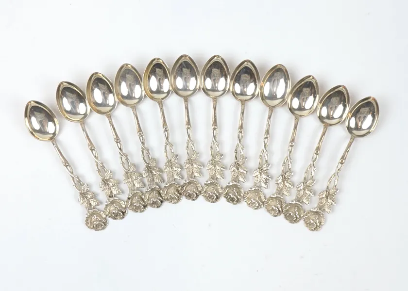Kaffeskedar, 12 delar, silver, ''Rosen''.