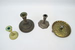 Ljusplåt och ljusstakar, 4 delar, mässing, 1700/1800-tal.