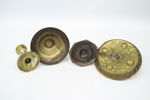Ljusplåt och ljusstakar, 4 delar, mässing, 1700/1800-tal.