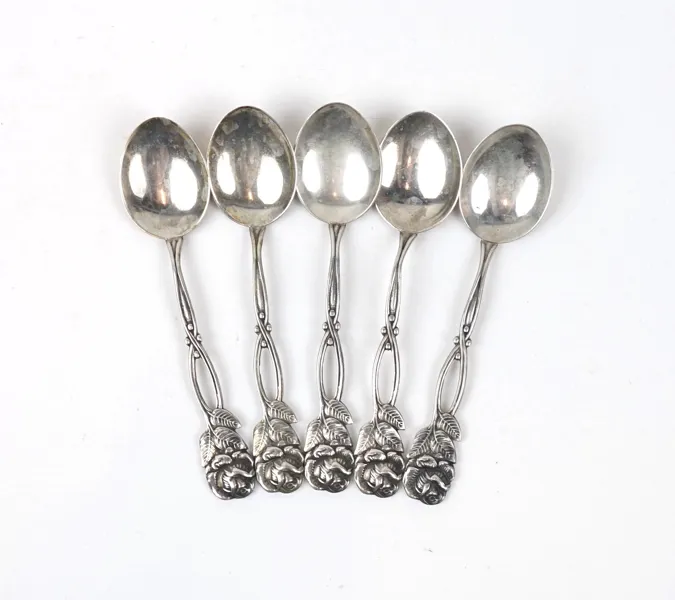 Kaffeskedar, 5 st, silver, ''Rosen''.