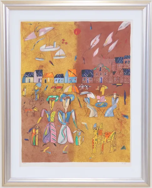 Madeleine Pyk, "Sommar i Simrishamn", litografi nr 60/250, signerad.