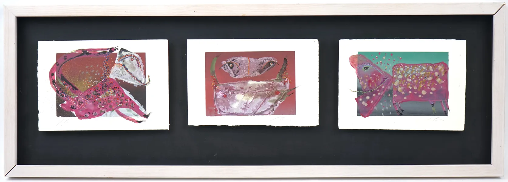Juan Cano, triptyk, blandteknik, signerade.