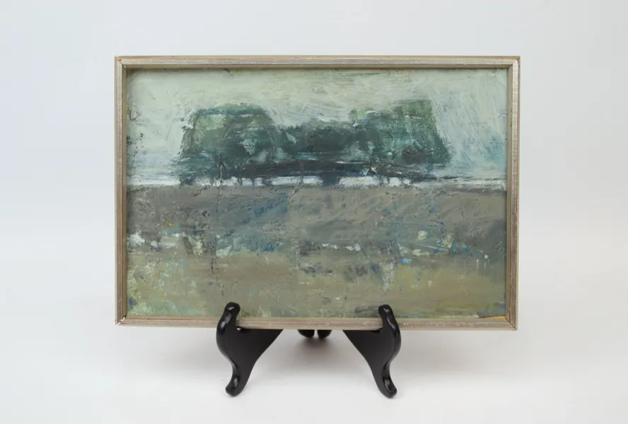 Helge Lundström, "Gård vid havet", olja på pannå, signerad a tergo, 1972.