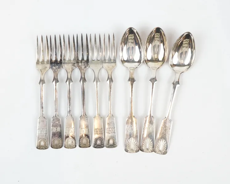Cocktailgafflar och teskedar, 9 delar, silver 813, Finland.