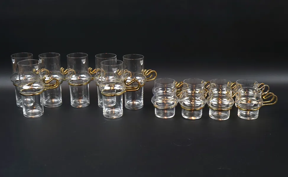 Börge Lindau och Bo Lindekrantz, Irish Coffee glas, 15 delar, glas/metall, ''Hot & Cold'', Orrefors.