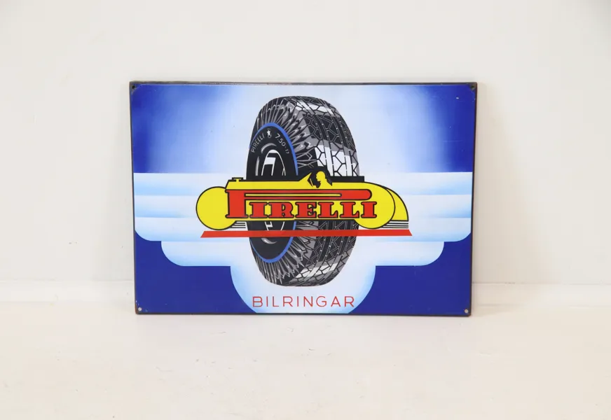 Emaljskylt, "Pirelli Bilringar".