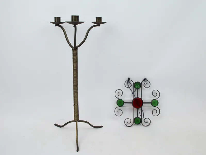 Ljusstake och fönsterhänge, metall/glas, bl.a Gunnar Ander, Ystad Metall.