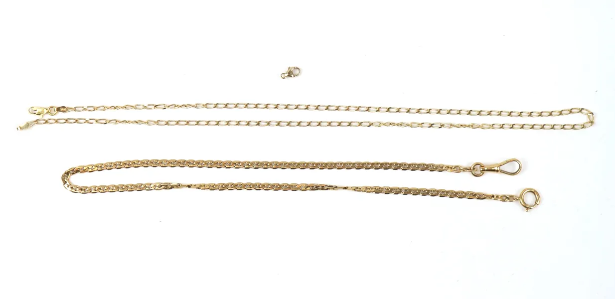 Klockkedjor, dam, och hummerlås, 3 delar, guld 18k.