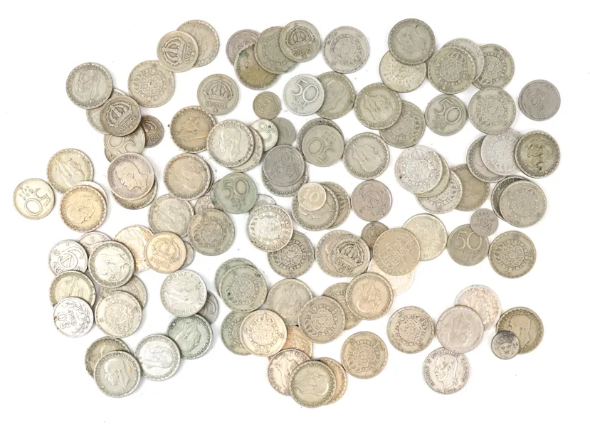 Silvermynt, ett parti, ca 70 g, Gustaf V. 