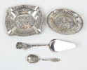 Askfat, tårtspade m.m, 4 delar, silver.
