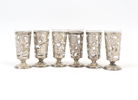 Snapsglas, 6 delar, sterlingsilver, med glasinsats, Mexiko.