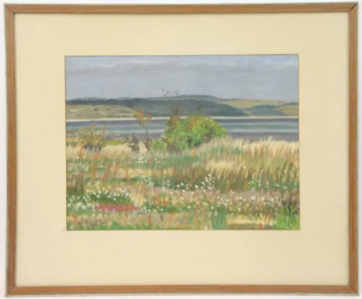 Haruo Sezaki, "Kivik mot Stenshuvud", pastell, signerad, 1959.