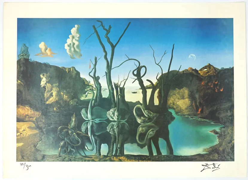 Salvador Dalí, efter, ''Swans reflecting elephants'', litografi 49/300.