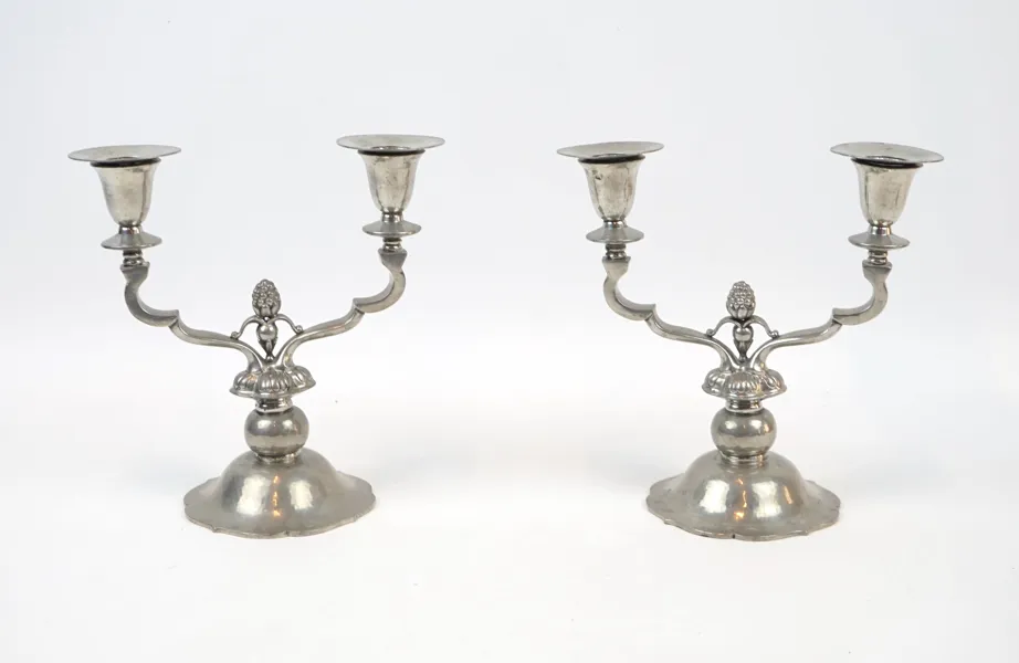 Just Andersen, kandelabrar, ett par, tenn, art deco, Danmark.