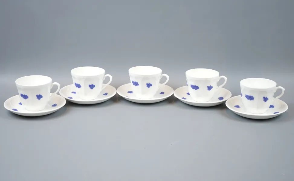Kaffeservisdelar, 5 st, benporslin, Blå Blom, Gustavsberg.