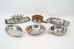 Rostfritt, 8 delar, bl.a kastrull, rostfritt/teak, Gunnar Ander, Ystad Metall.