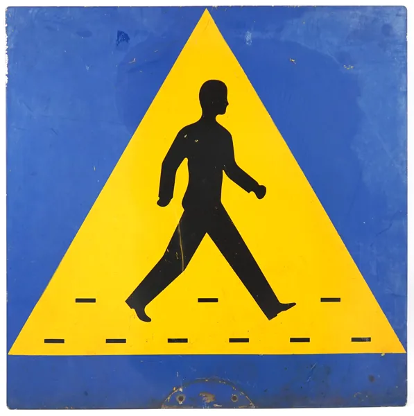 Trafikskylt, ''Här går man'', plåt.