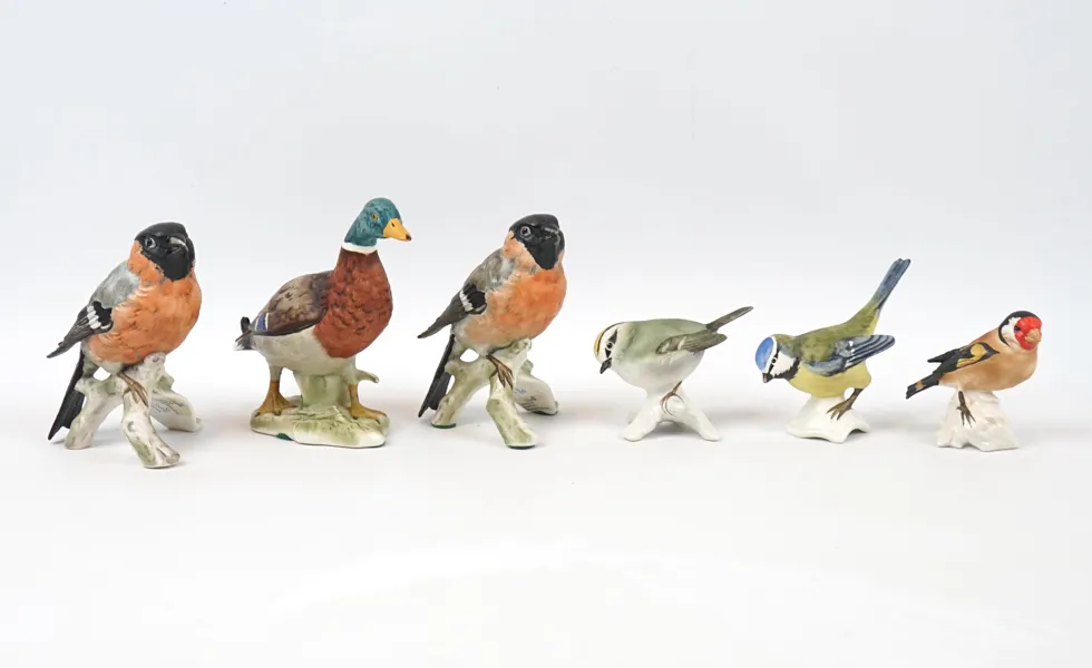 Figuriner, fåglar, 6 st, porslin, Goebel.