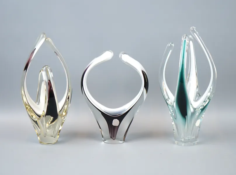 Paul Kedelv, vaser, 3 st, konstglas, ''Coquille'', Flygsfors.