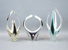 Paul Kedelv, vaser, 3 st, konstglas, ''Coquille'', Flygsfors.