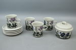 Kaffeservisdelar, 5 delar, stengods, Flora, Arabia.