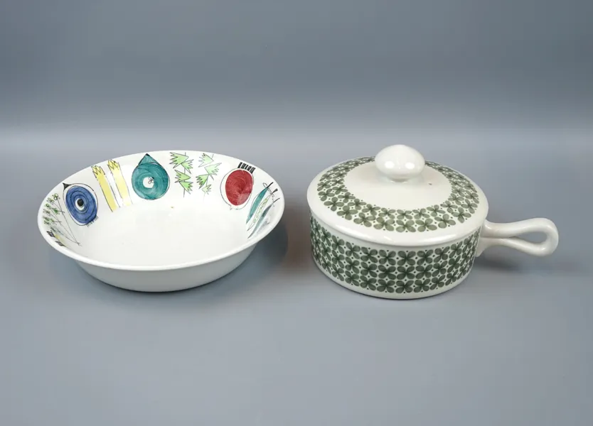 Skål och karott, flintgods, ''Picknick'' och ''Oliv'', Rörstrand.