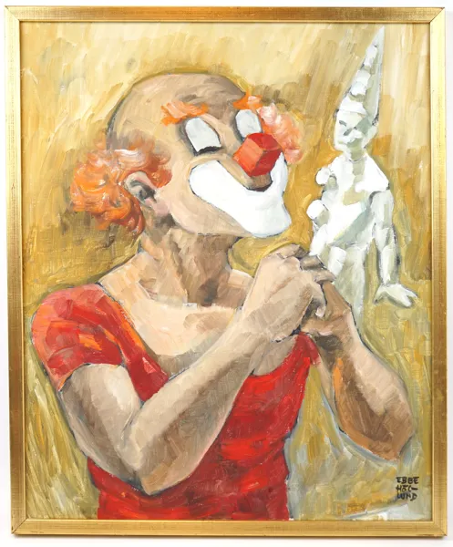 Ebbe Höglund, ''Clownen'', olja på duk, signerad.
