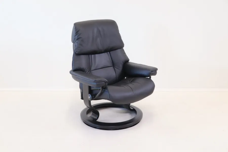 Snurrfåtölj, justerbar, skinn/trä, "Stressless", Ekornes.