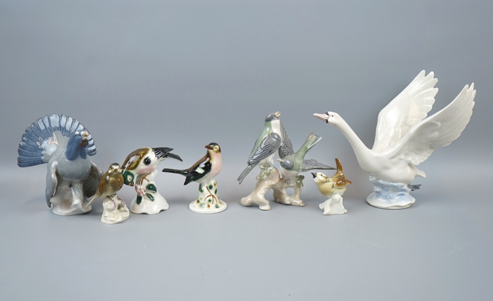Figuriner, fåglar, 7 st, porslin.