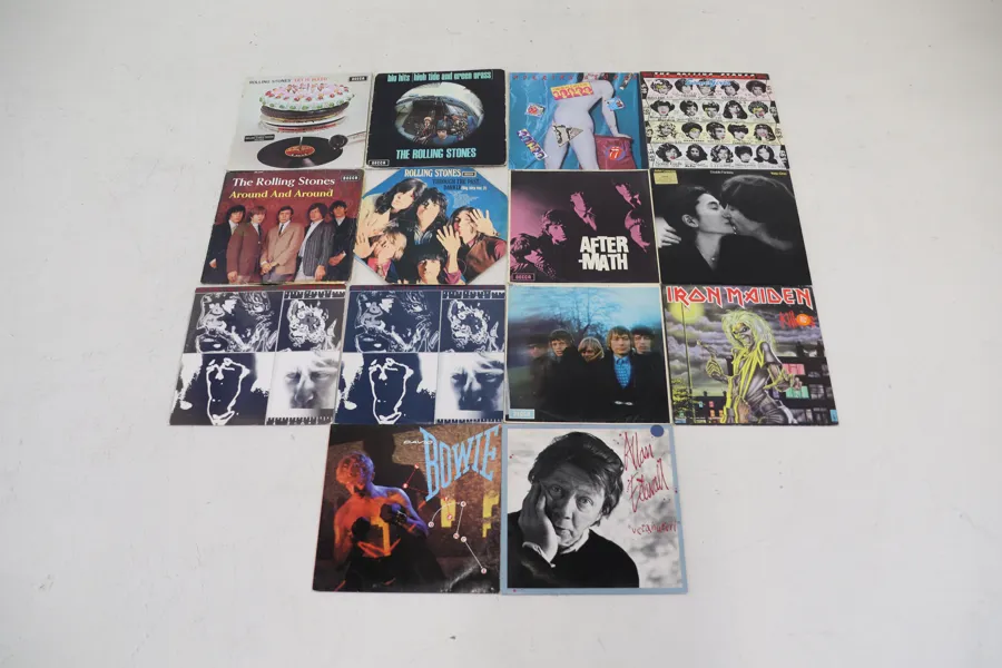 LP-skivor, 14 st, Rolling Stones och Iron Maiden.