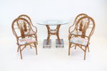 Bord samt 4 stolar, rotting/glas/textil.