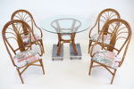 Bord samt 4 stolar, rotting/glas/textil.
