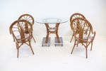 Bord samt 4 stolar, rotting/glas/textil.
