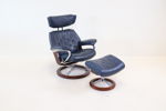 Snurrfåtölj med fotpall, justerbar, skinn/trä, "Stressless", Ekornes.