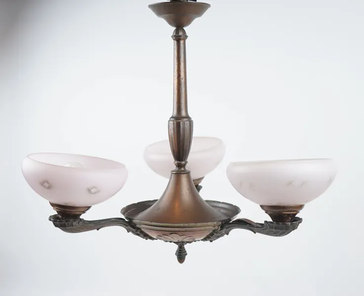 Takkrona, 3 ljuspunkter, metall/glas, 1930-tal.