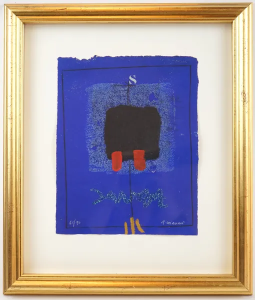 James Coignard, ''Deux Rouges Sur Bleu'', blandteknik, 61/90, signerad, 2000.
