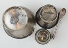 Bägare och tång, 4 delar, silver.