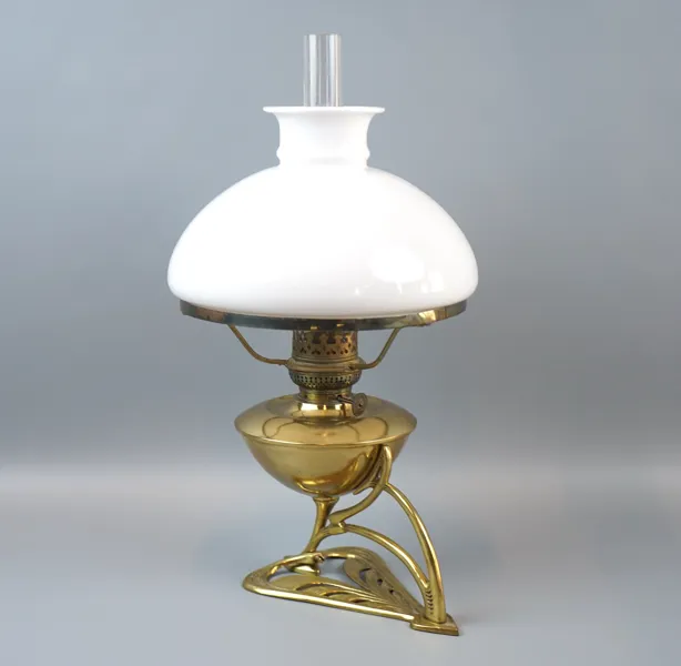 Fotogenlampa, glas/mässing, jugend.