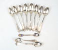 Teskedar, 9 st, silver, snarlika från 1851-1877 samt 2 st udda skedar.