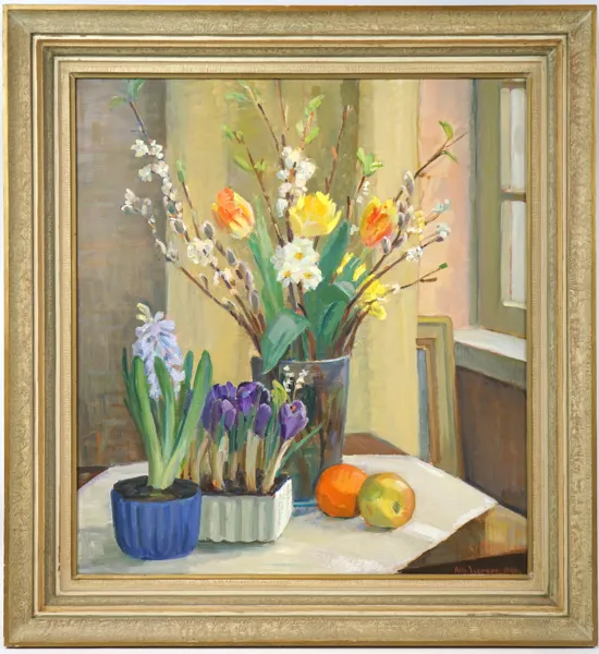 Albert Larsen, olja på pannå, signerad, 1948.