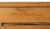 Ruth Wahlund, ''Skog på sandstrand'', olja på duk, signerad.