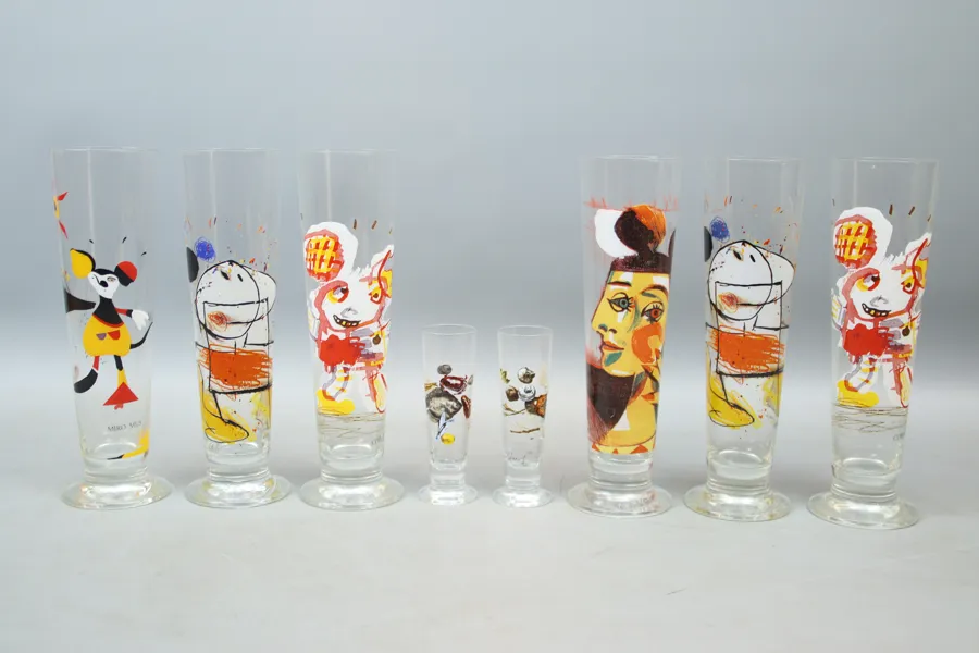 Lasse Åberg, ölglas och snapsglas, 6+2 st.