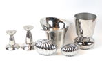 Bonbonjärer, ljusstakar och vaser, 6 delar, metall, Georg Jensen och Erik Bagger.
