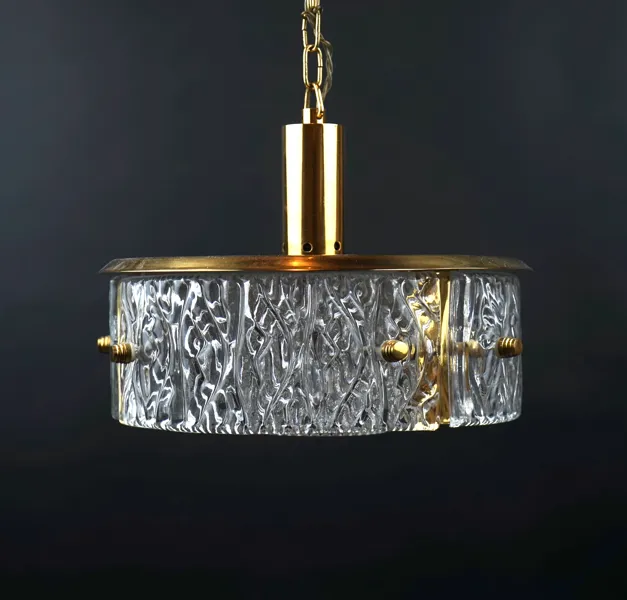 Taklampa, glas/mässing, Malmö Metallvarufabrik AB.