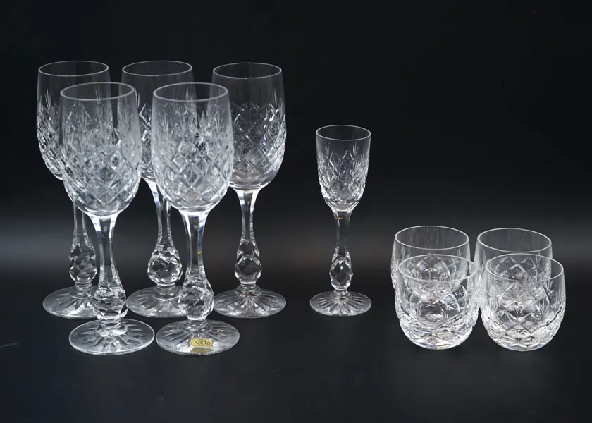 Frtiz Kallenberg, glasservisdelar, 10 st, Pompadour, Kosta.